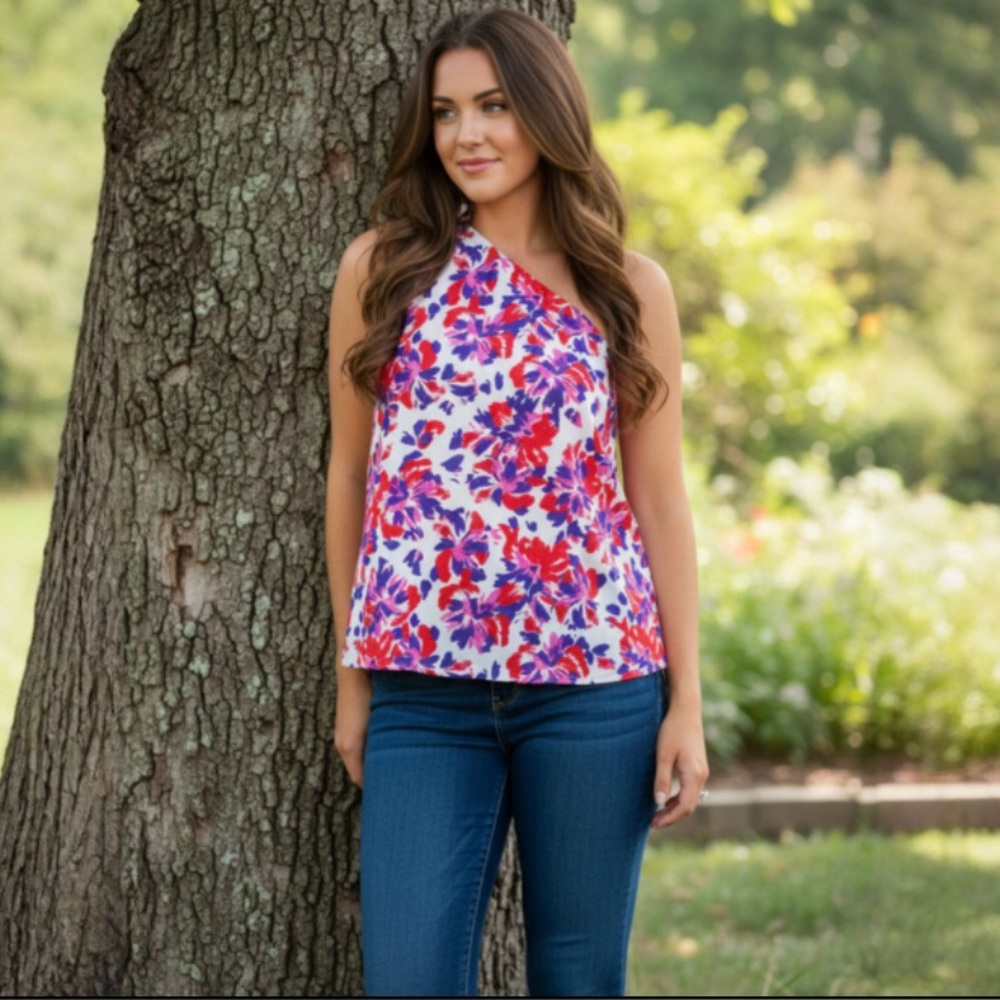 Bibi Kameron Ribbon One Shoulder Top Size Large